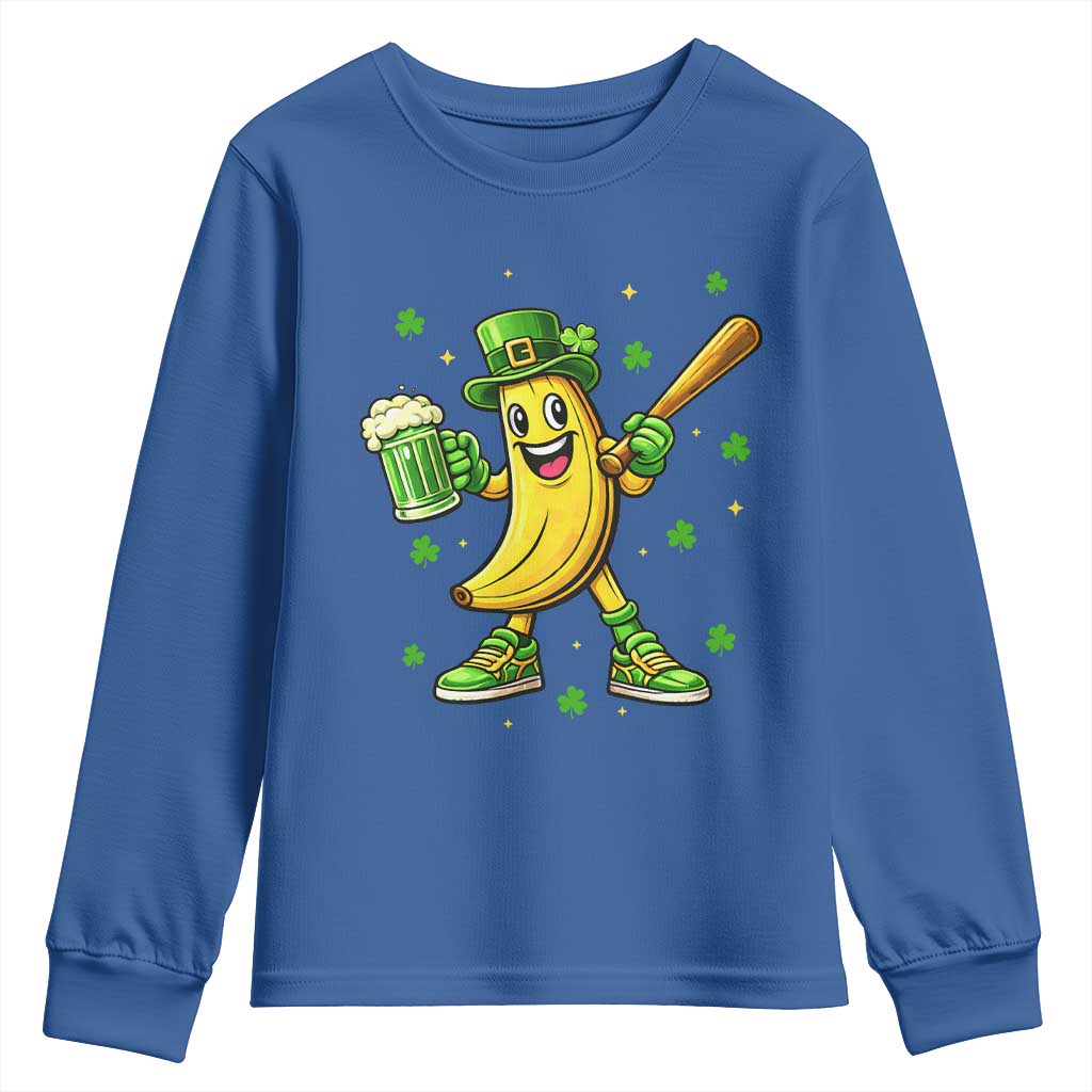 Funny Banana Baseball Player Gift Youth Sweatshirt St Patricks Day TS12 Royal Blue Print Your Wear