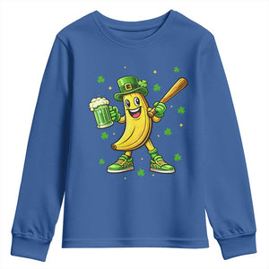 Funny Banana Baseball Player Gift Youth Sweatshirt St Patricks Day TS12 Royal Blue Print Your Wear