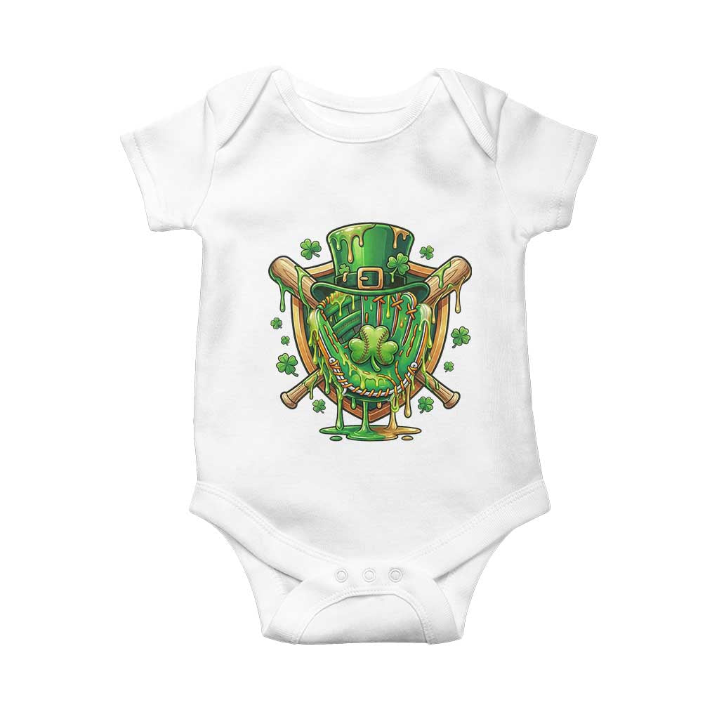 Slimy Shamrock Baseball Glove Baby Onesie St Patricks Day Gift TS12 White Print Your Wear