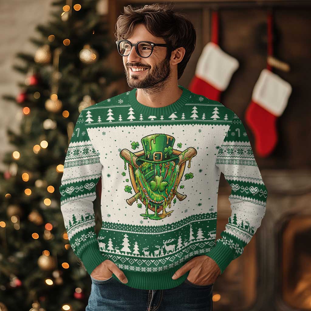 Slimy Shamrock Baseball Glove Ugly Christmas Sweater St Patricks Day Gift