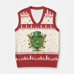 Slimy Shamrock Baseball Glove V-Neck Knit Sweater Vest St Patricks Day Gift TS12 Beige Red Print Your Wear