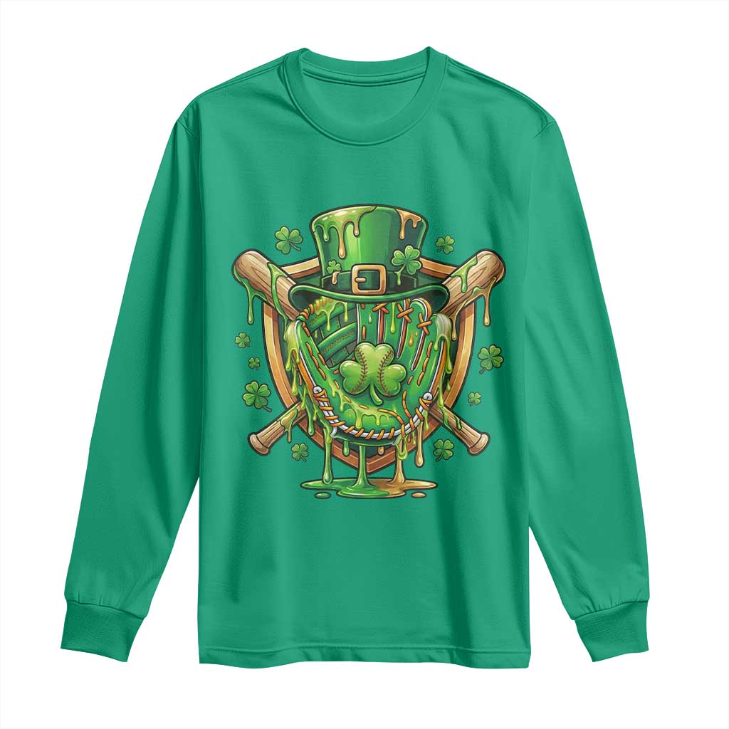 Slimy Shamrock Baseball Glove Long Sleeve Shirt St Patricks Day Gift TS12 Irish Green Print Your Wear