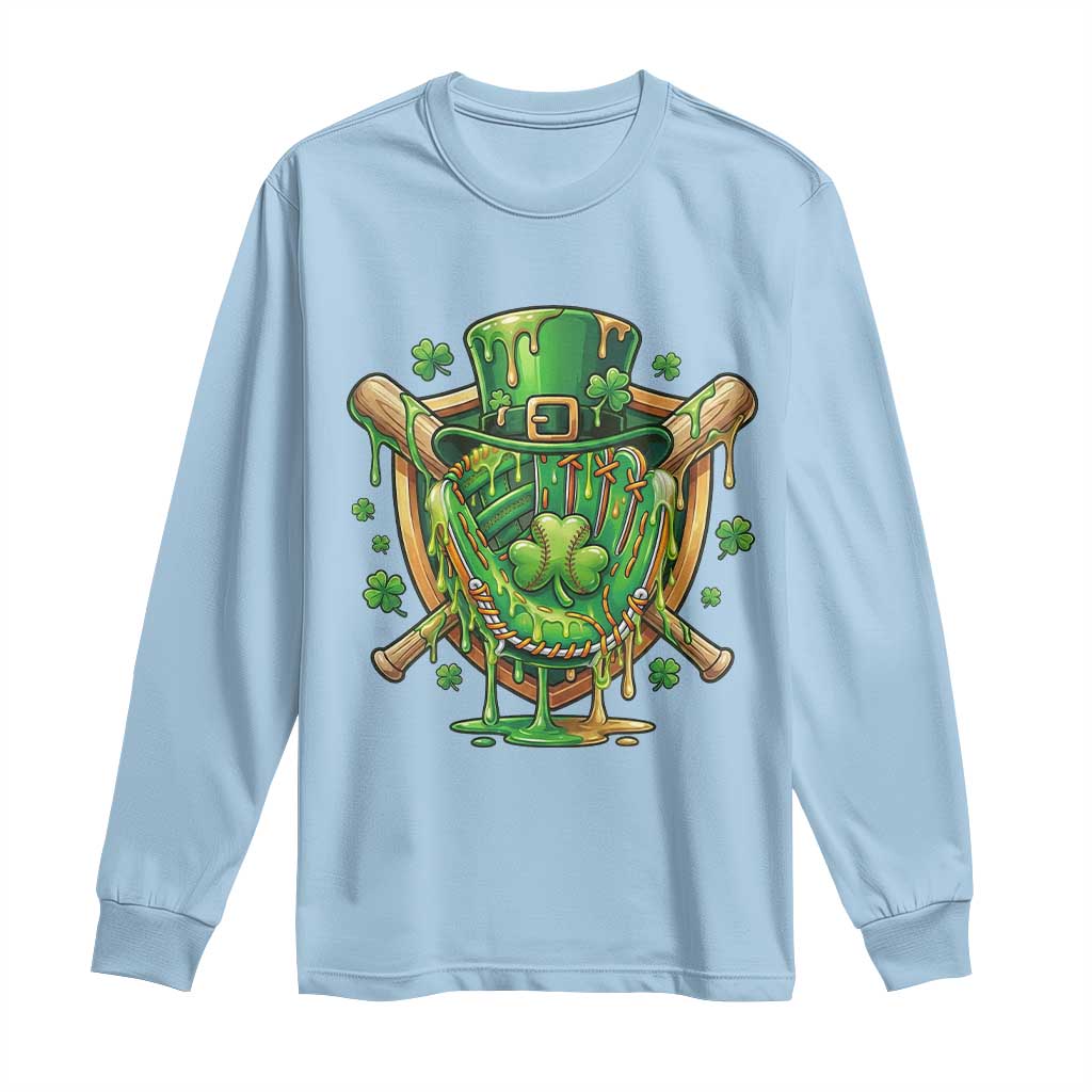 Slimy Shamrock Baseball Glove Long Sleeve Shirt St Patricks Day Gift TS12 Light Blue Print Your Wear