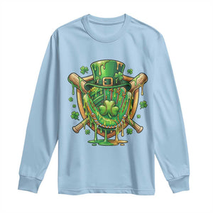 Slimy Shamrock Baseball Glove Long Sleeve Shirt St Patricks Day Gift TS12 Light Blue Print Your Wear