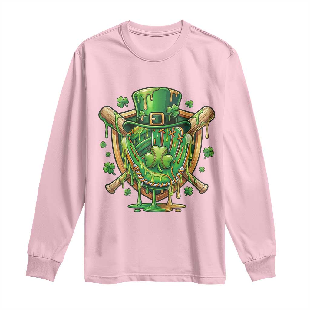 Slimy Shamrock Baseball Glove Long Sleeve Shirt St Patricks Day Gift TS12 Light Pink Print Your Wear