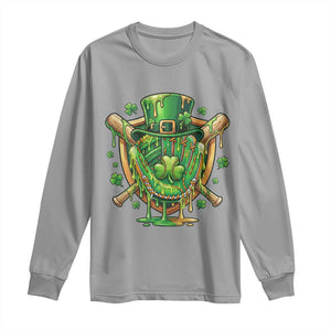 Slimy Shamrock Baseball Glove Long Sleeve Shirt St Patricks Day Gift TS12 Sport Gray Print Your Wear