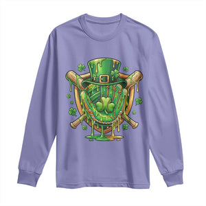 Slimy Shamrock Baseball Glove Long Sleeve Shirt St Patricks Day Gift TS12 Violet Print Your Wear