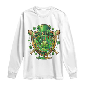 Slimy Shamrock Baseball Glove Long Sleeve Shirt St Patricks Day Gift TS12 White Print Your Wear