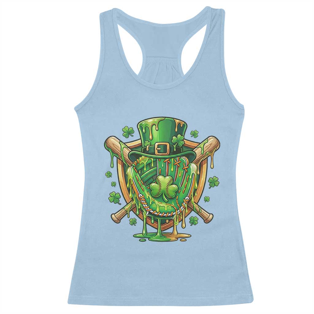 Slimy Shamrock Baseball Glove Racerback Tank Top St Patricks Day Gift TS12 Light Blue Print Your Wear