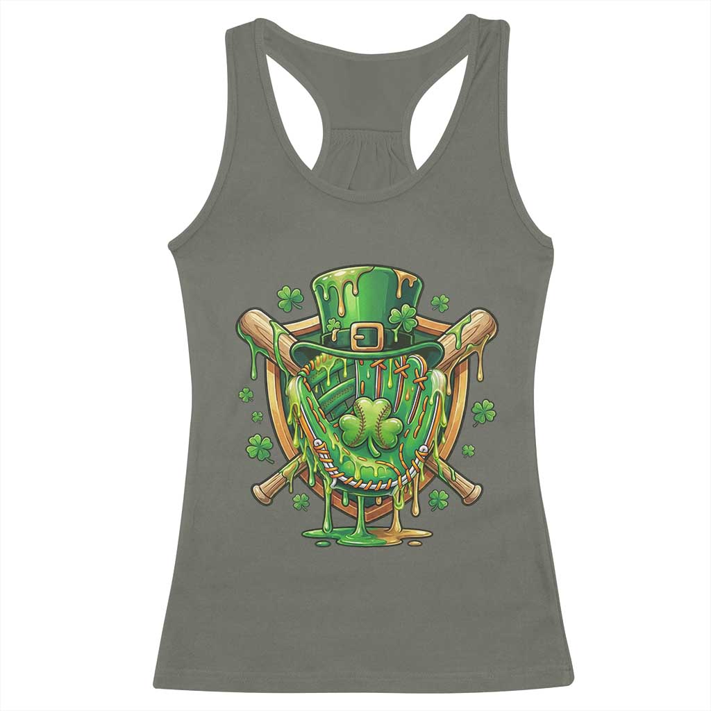 Slimy Shamrock Baseball Glove Racerback Tank Top St Patricks Day Gift TS12 Military Green Print Your Wear