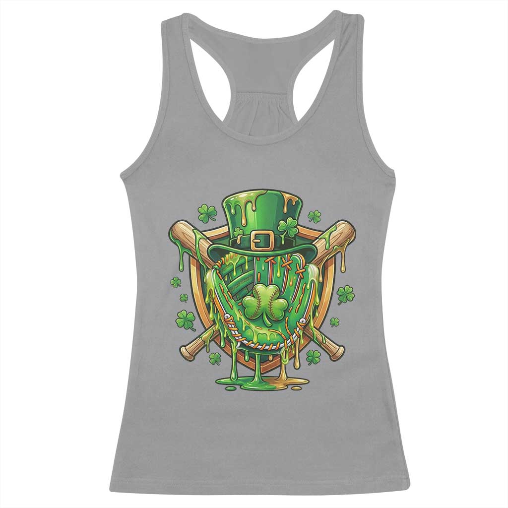 Slimy Shamrock Baseball Glove Racerback Tank Top St Patricks Day Gift TS12 Sport Gray Print Your Wear