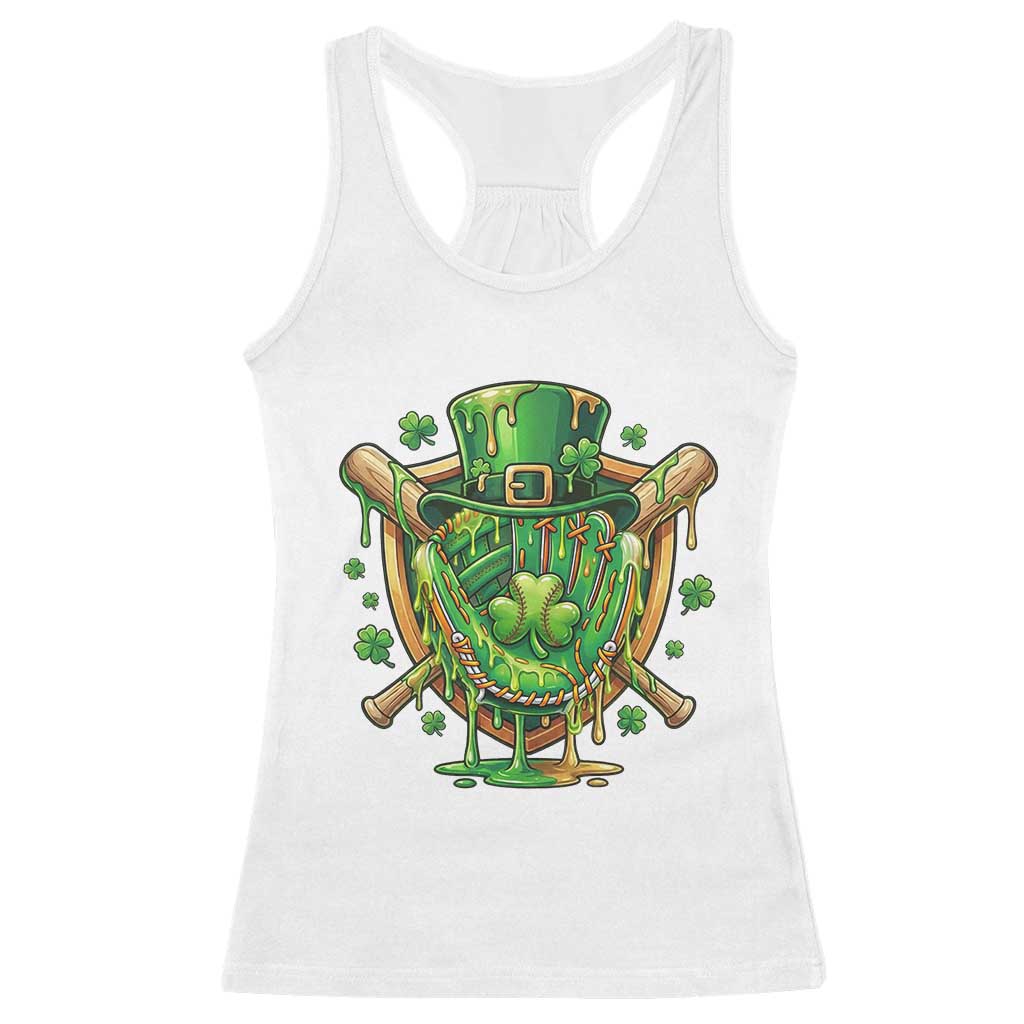 Slimy Shamrock Baseball Glove Racerback Tank Top St Patricks Day Gift TS12 White Print Your Wear