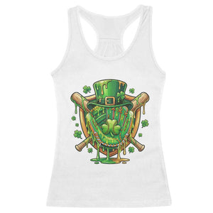 Slimy Shamrock Baseball Glove Racerback Tank Top St Patricks Day Gift TS12 White Print Your Wear