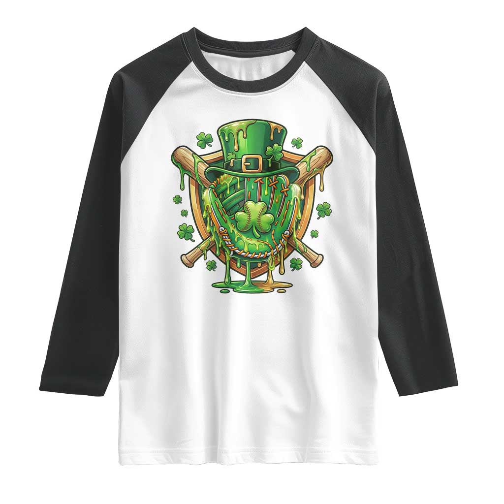 Slimy Shamrock Baseball Glove Raglan Shirt St Patricks Day Gift TS12 White Black Print Your Wear