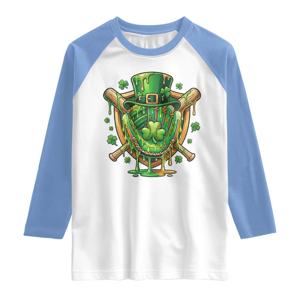 Slimy Shamrock Baseball Glove Raglan Shirt St Patricks Day Gift TS12 White Carolina Blue Print Your Wear