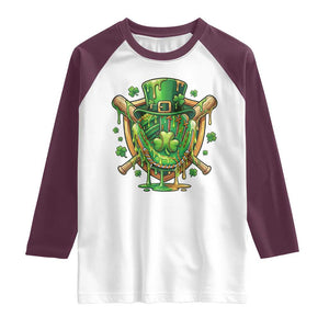 Slimy Shamrock Baseball Glove Raglan Shirt St Patricks Day Gift TS12 White Maroon Print Your Wear