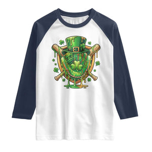 Slimy Shamrock Baseball Glove Raglan Shirt St Patricks Day Gift TS12 White Navy Print Your Wear