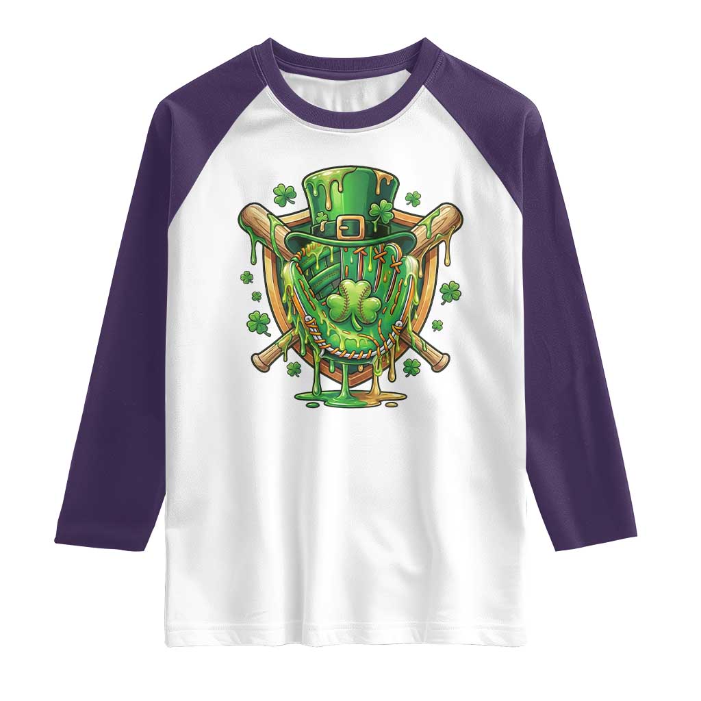 Slimy Shamrock Baseball Glove Raglan Shirt St Patricks Day Gift TS12 White Purple Print Your Wear