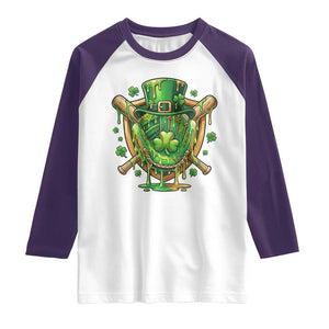 Slimy Shamrock Baseball Glove Raglan Shirt St Patricks Day Gift TS12 White Purple Print Your Wear