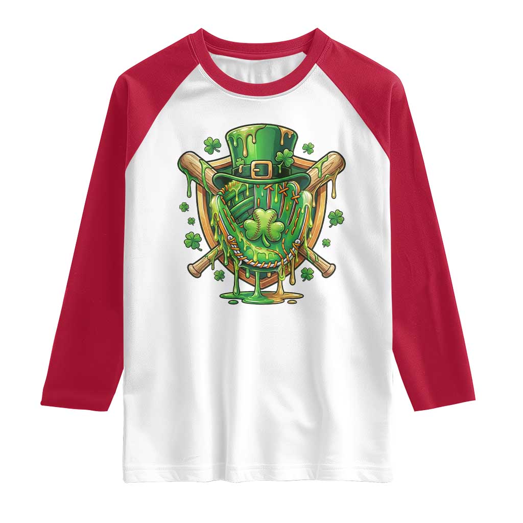 Slimy Shamrock Baseball Glove Raglan Shirt St Patricks Day Gift TS12 White Red Print Your Wear