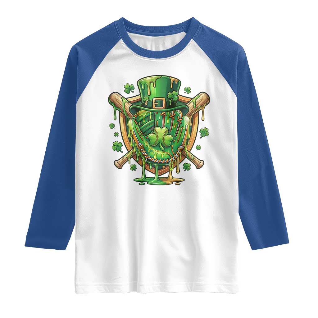 Slimy Shamrock Baseball Glove Raglan Shirt St Patricks Day Gift TS12 White Royal Print Your Wear