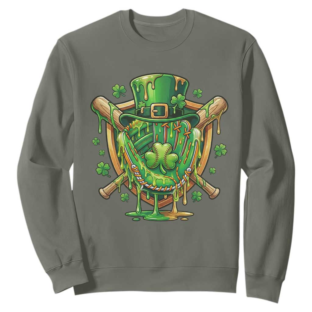 Slimy Shamrock Baseball Glove Sweatshirt St Patricks Day Gift TS12 Military Green Print Your Wear