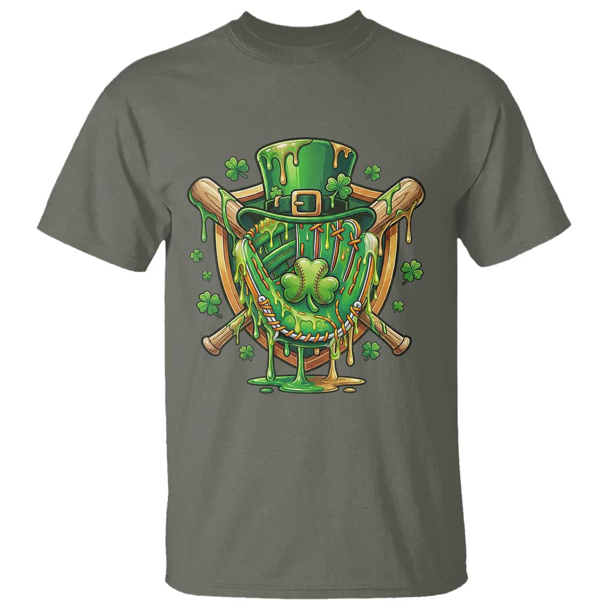 Slimy Shamrock Baseball Glove T Shirt St Patricks Day Gift TS12 Military Green Print Your Wear