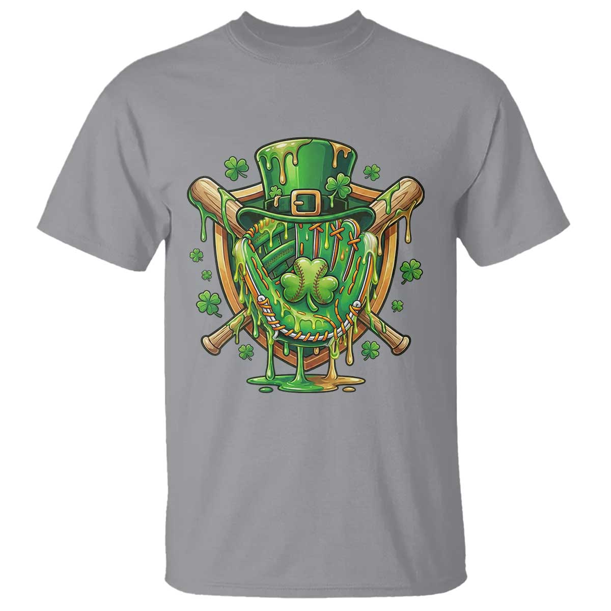 Slimy Shamrock Baseball Glove T Shirt St Patricks Day Gift TS12 Sport Gray Print Your Wear