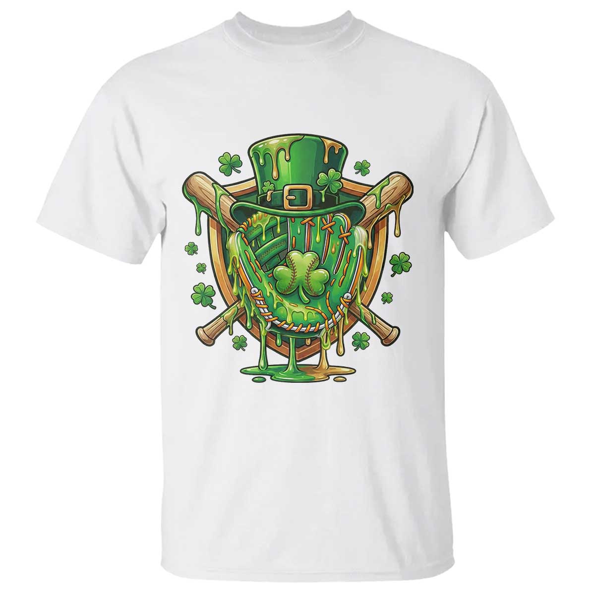 Slimy Shamrock Baseball Glove T Shirt St Patricks Day Gift TS12 White Print Your Wear
