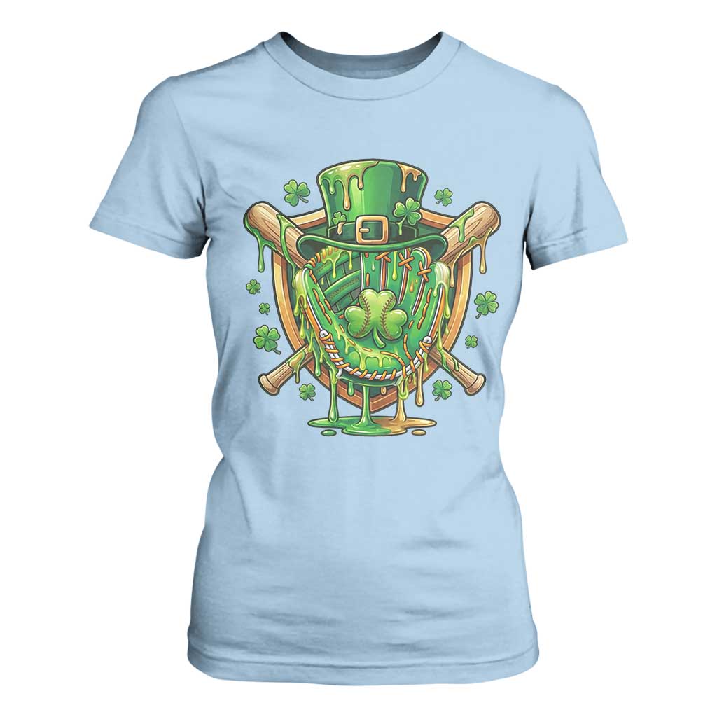 Slimy Shamrock Baseball Glove T Shirt For Women St Patricks Day Gift TS12 Light Blue Print Your Wear