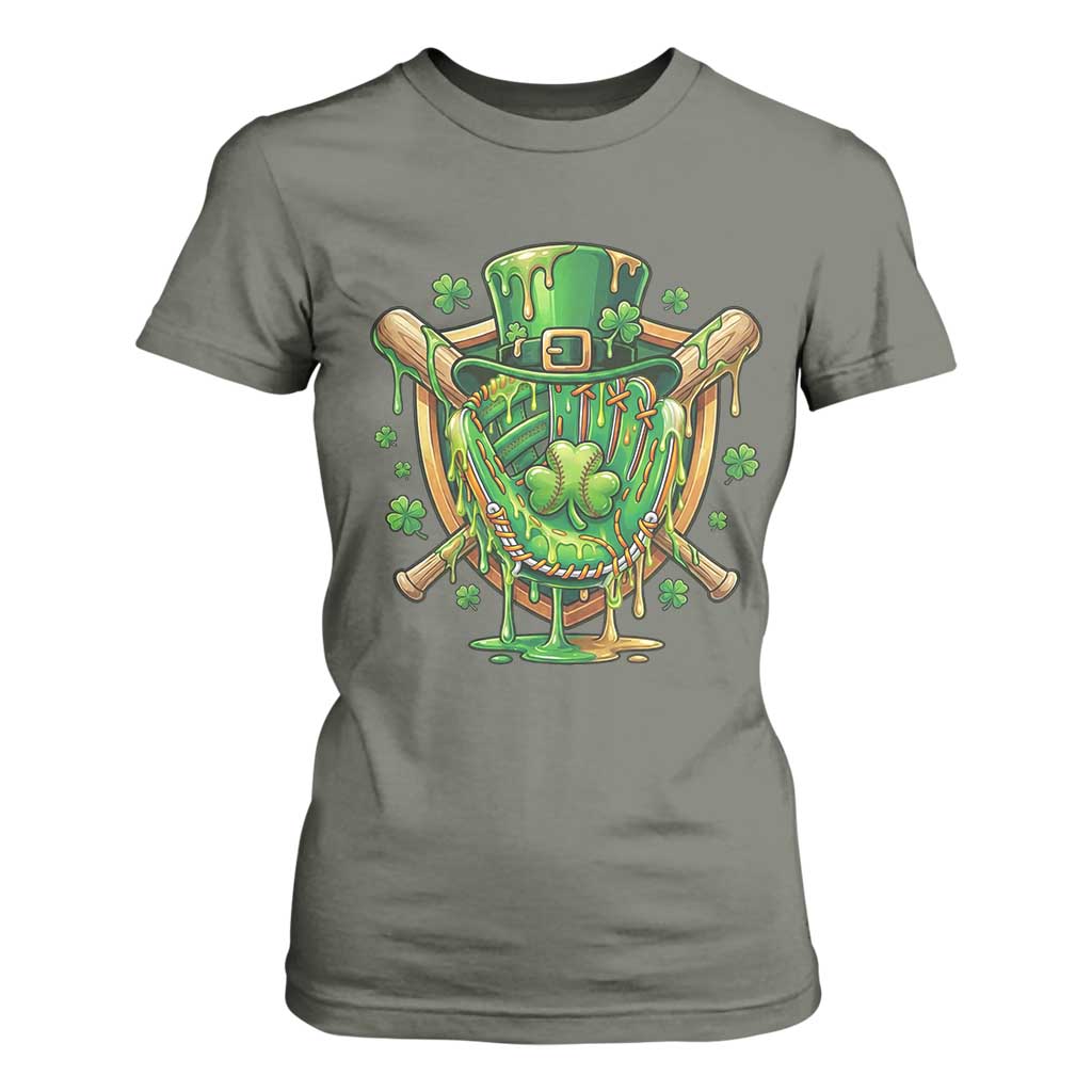 Slimy Shamrock Baseball Glove T Shirt For Women St Patricks Day Gift TS12 Military Green Print Your Wear