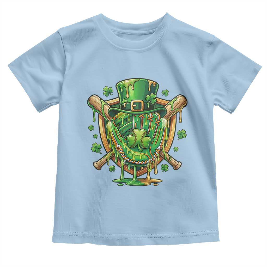 Slimy Shamrock Baseball Glove Toddler T Shirt St Patricks Day Gift TS12 Light Blue Print Your Wear