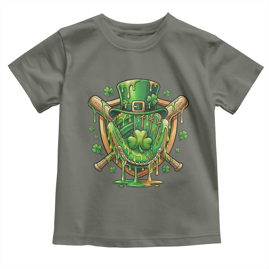Slimy Shamrock Baseball Glove Toddler T Shirt St Patricks Day Gift TS12 Military Green Print Your Wear