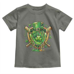 Slimy Shamrock Baseball Glove Toddler T Shirt St Patricks Day Gift TS12 Military Green Print Your Wear