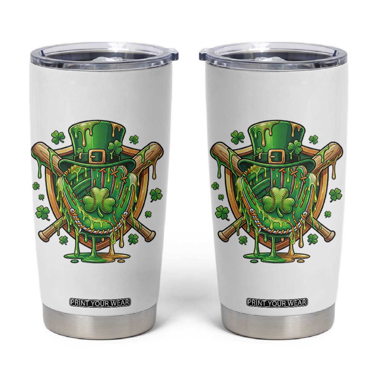 Slimy Shamrock Baseball Glove Tumbler Cup St Patricks Day Gift TS12 White Print Your Wear