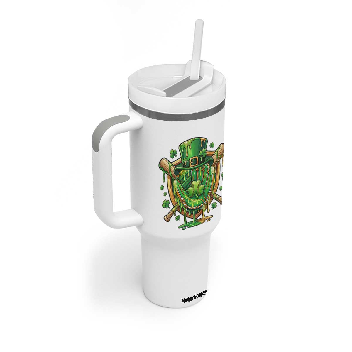 Slimy Shamrock Baseball Glove Tumbler With Handle St Patricks Day Gift TS12 Print Your Wear