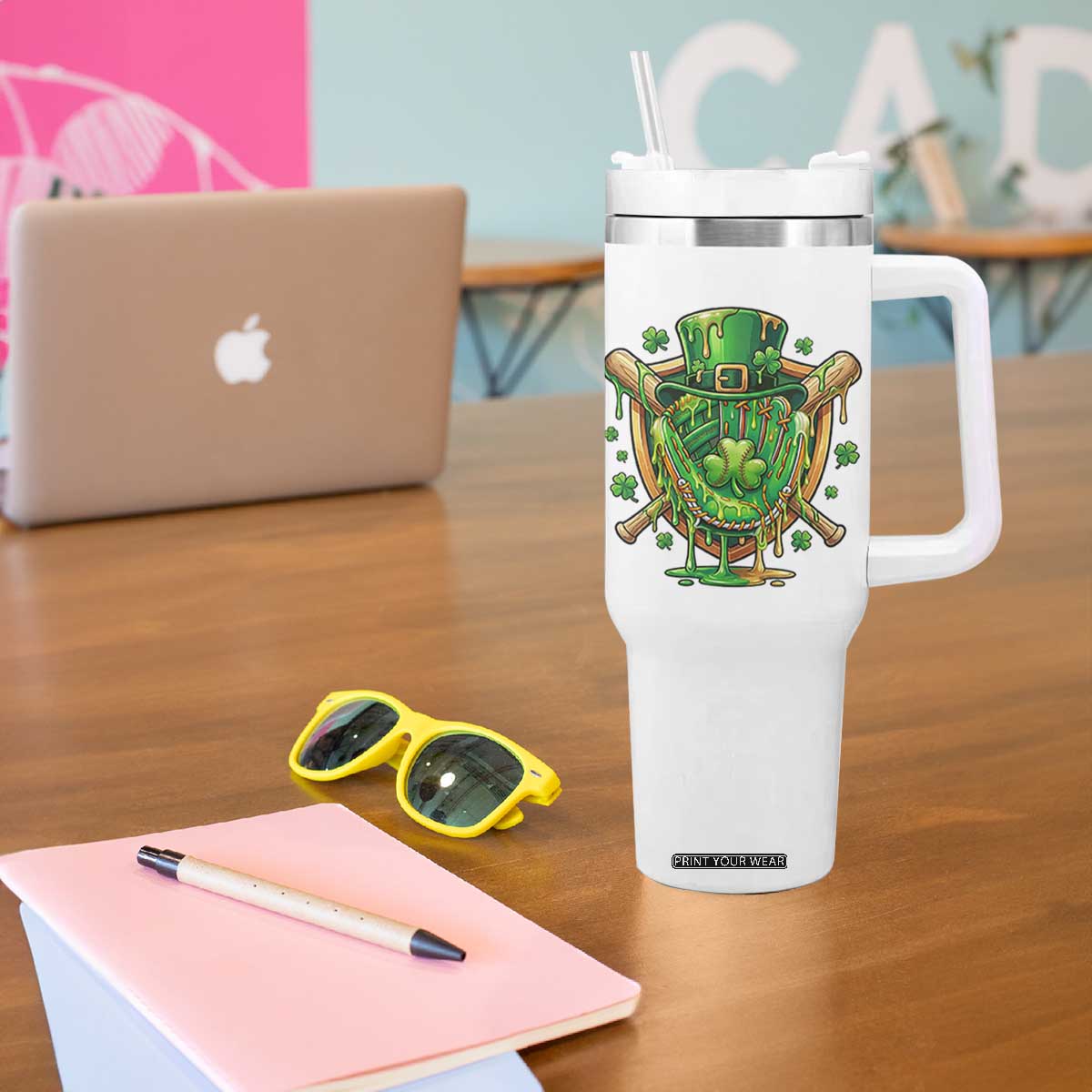 Slimy Shamrock Baseball Glove Tumbler With Handle St Patricks Day Gift TS12 Print Your Wear