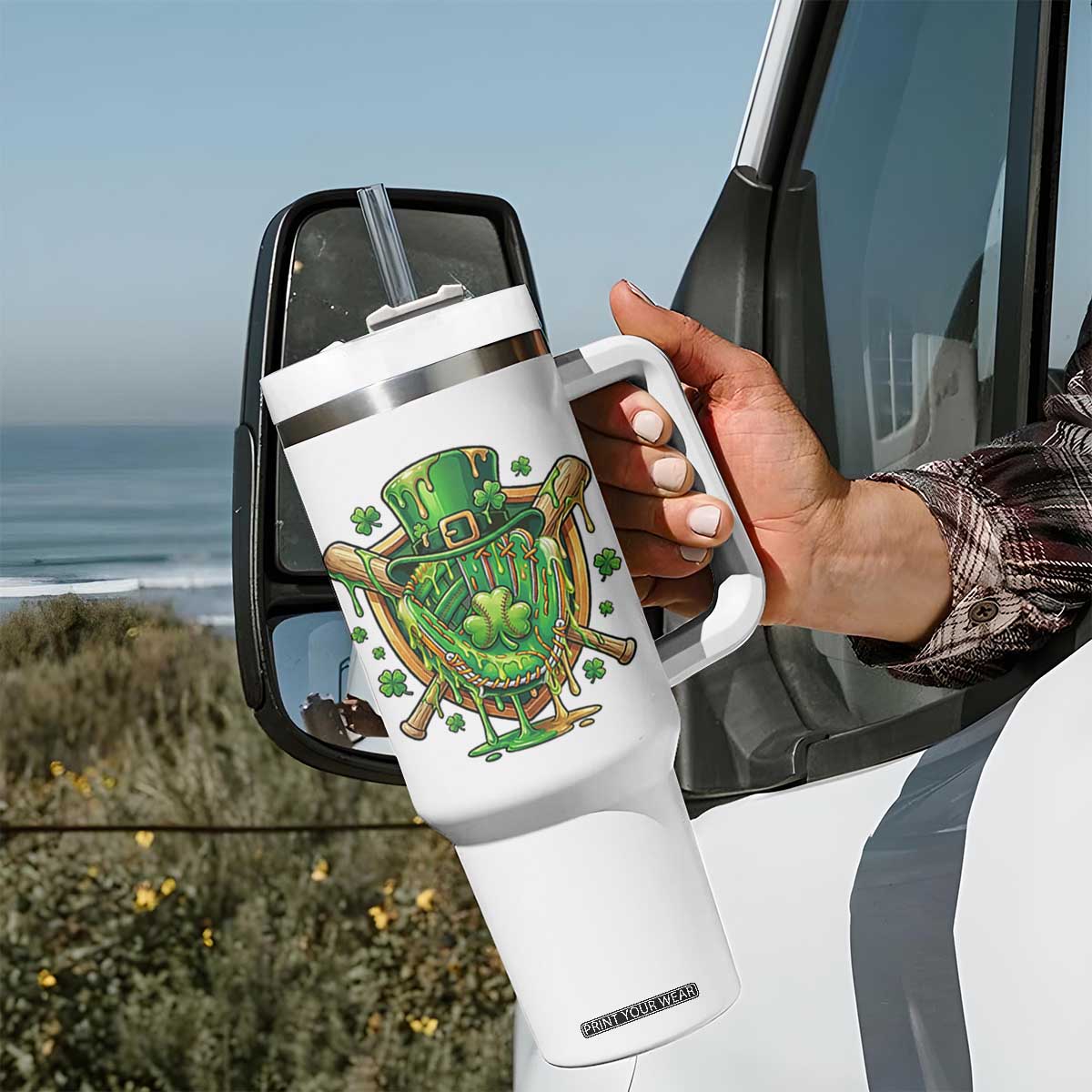 Slimy Shamrock Baseball Glove Tumbler With Handle St Patricks Day Gift TS12 Print Your Wear