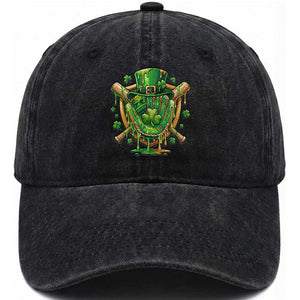 Slimy Shamrock Baseball Glove Washed Cotton Baseball Cap St Patricks Day Gift TS12 Washed Cap Universal Fit Black Print Your Wear