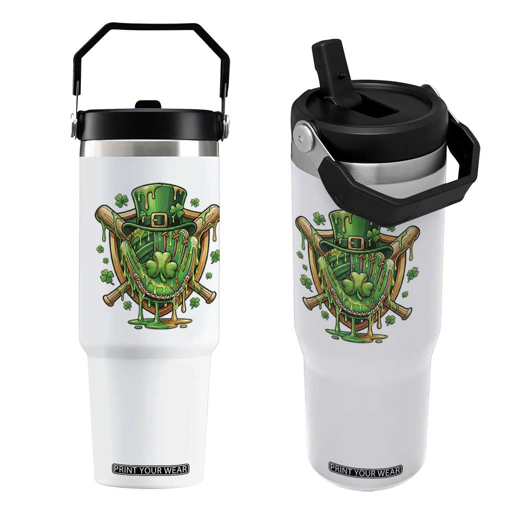 Slimy Shamrock Baseball Glove Flip Straw Tumbler St Patricks Day Gift TS12 One Size: 30 oz White Print Your Wear