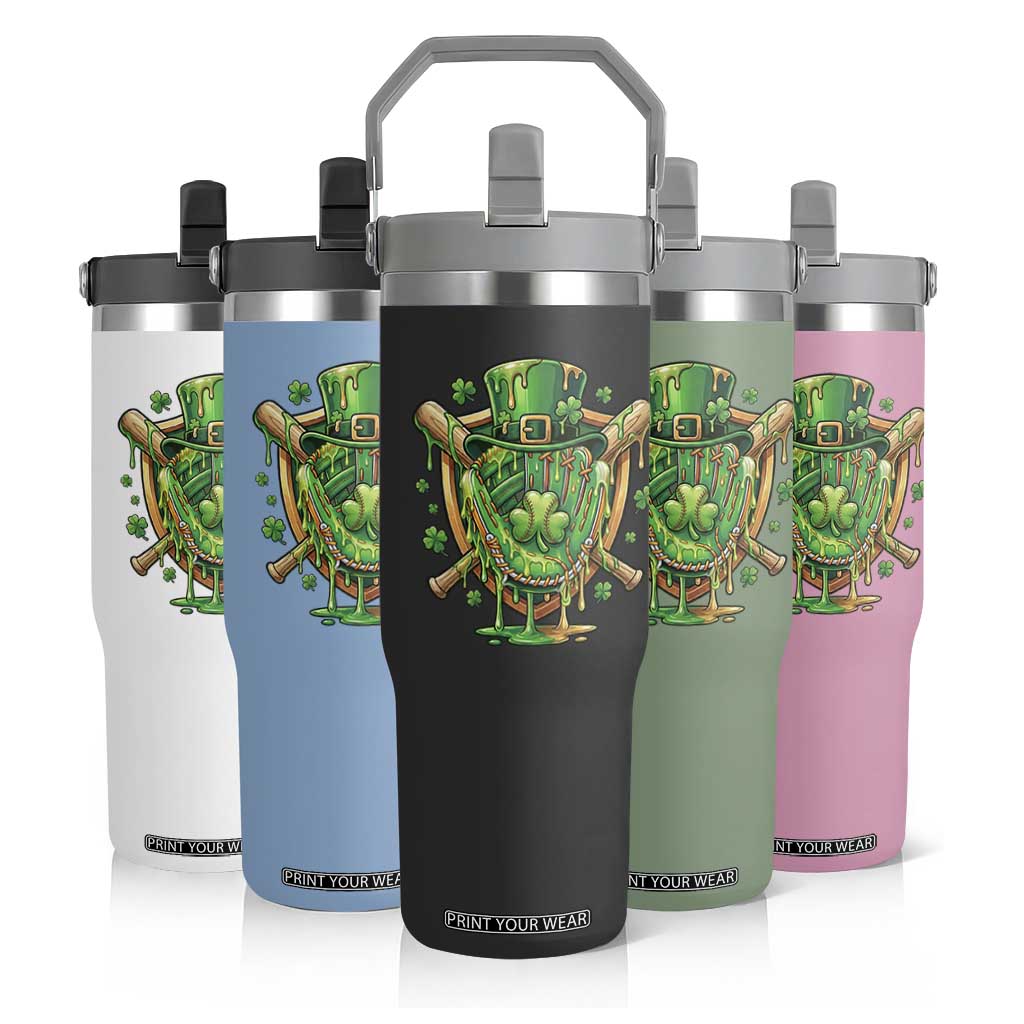 Slimy Shamrock Baseball Glove Flip Straw Tumbler St Patricks Day Gift TS12 Print Your Wear