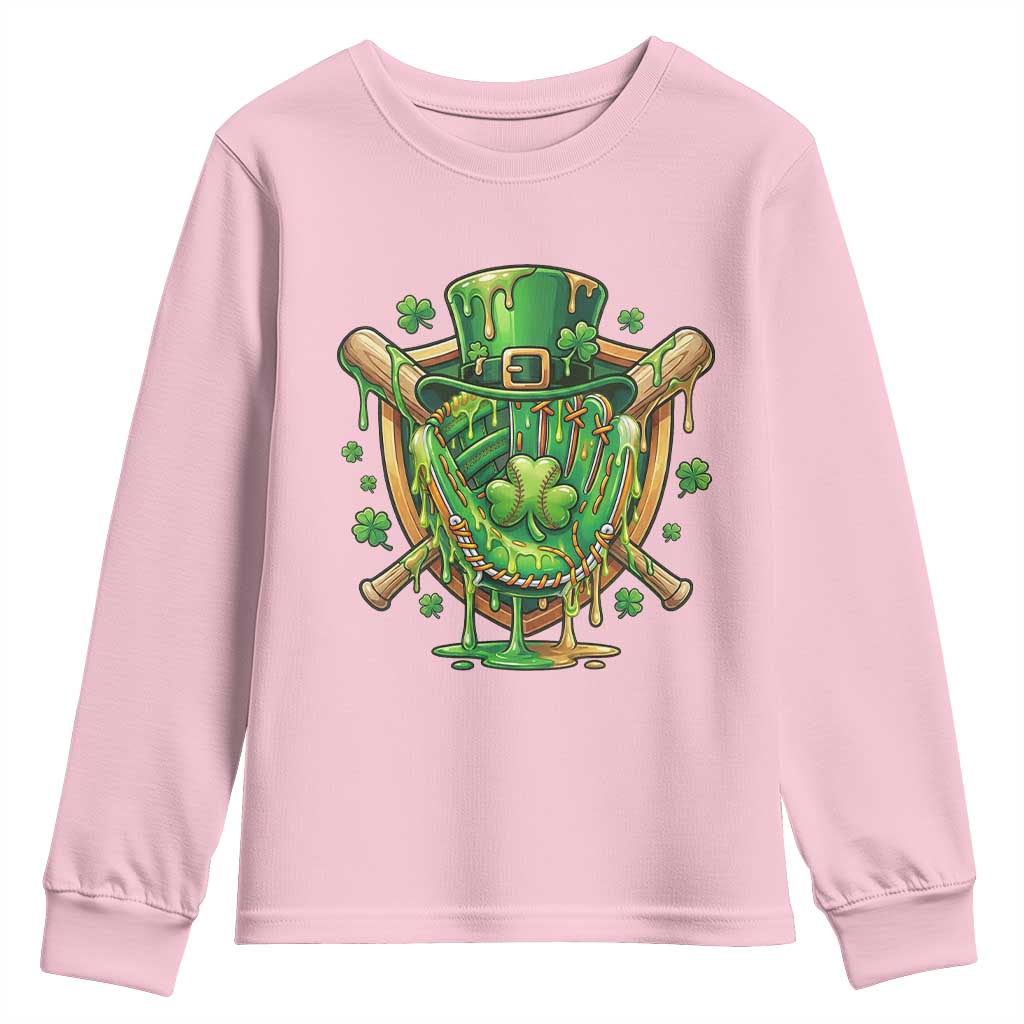 Slimy Shamrock Baseball Glove Youth Sweatshirt St Patricks Day Gift TS12 Light Pink Print Your Wear