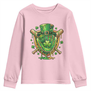 Slimy Shamrock Baseball Glove Youth Sweatshirt St Patricks Day Gift TS12 Light Pink Print Your Wear
