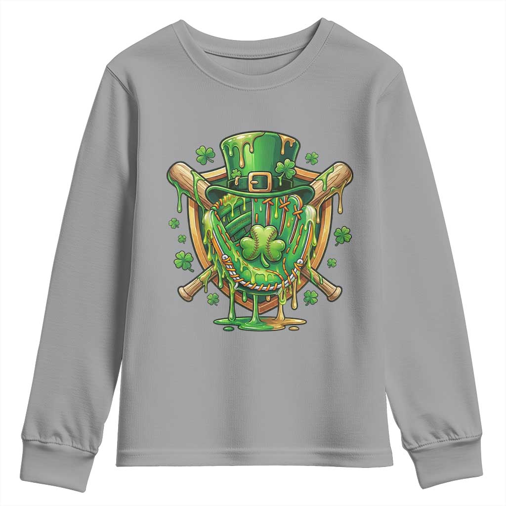 Slimy Shamrock Baseball Glove Youth Sweatshirt St Patricks Day Gift TS12 Sport Gray Print Your Wear