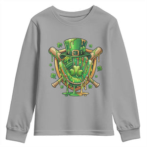 Slimy Shamrock Baseball Glove Youth Sweatshirt St Patricks Day Gift TS12 Sport Gray Print Your Wear