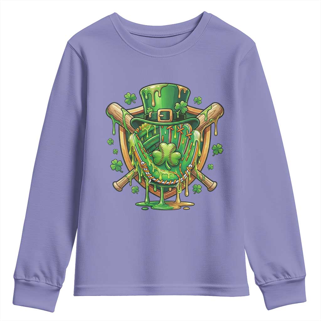 Slimy Shamrock Baseball Glove Youth Sweatshirt St Patricks Day Gift TS12 Violet Print Your Wear