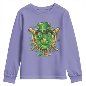 Slimy Shamrock Baseball Glove Youth Sweatshirt St Patricks Day Gift TS12 Violet Print Your Wear