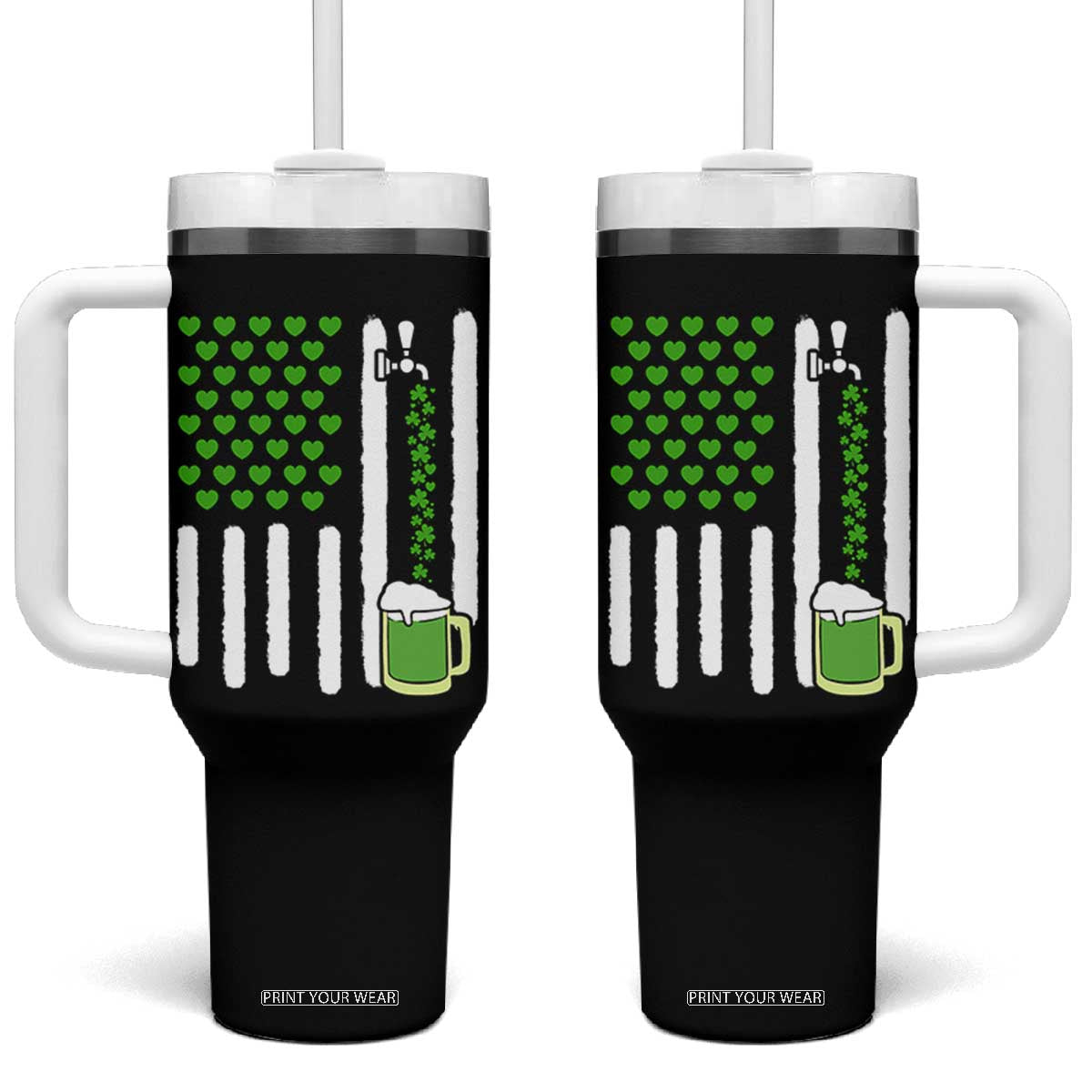 St Patricks Day Irish American Pride Gift Tumbler With Handle TS12 One Size: 40 oz Black Print Your Wear