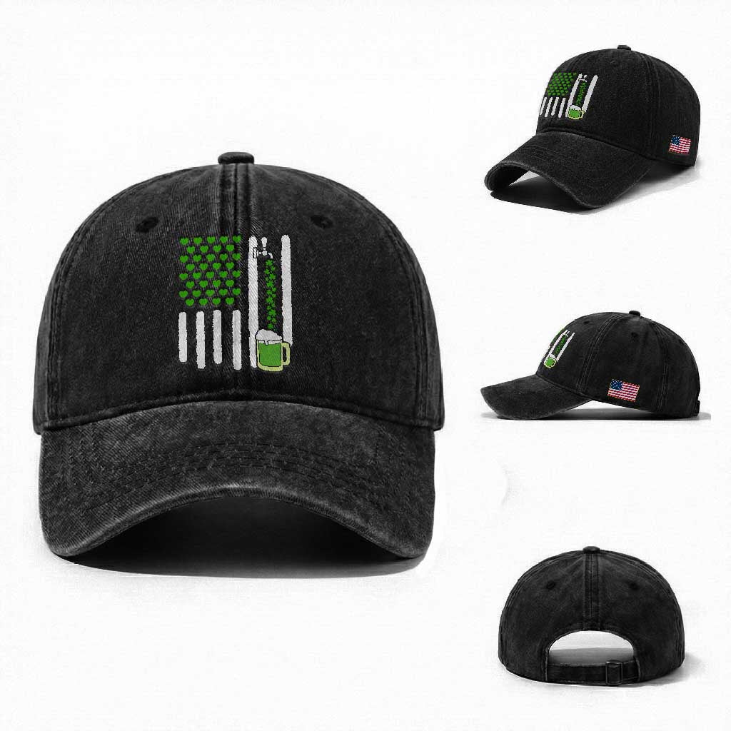 St Patricks Day Irish American Pride Gift Washed Cotton Baseball Cap TS12 Washed Cap Universal Fit Black Print Your Wear