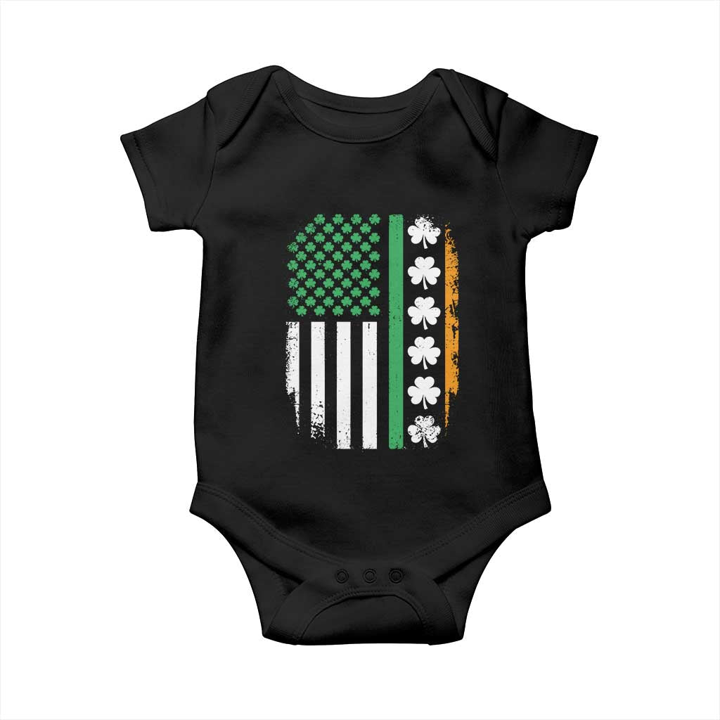 USA Flag With Shamrocks Baby Onesie St Patricks Day Gift TS12 Black Print Your Wear